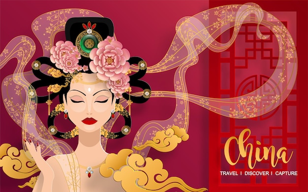 Vector mujer en la hermosa ópera tradicional china, ilustración vectorial para un diseño bonito.