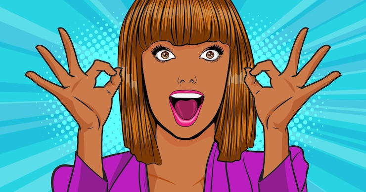 Vector mujer hermosa sorprendida mira algo estilo cómico pop art