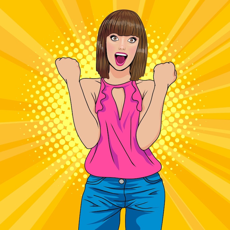 Vector mujer hermosa sorprendida mira algo estilo cómico pop art