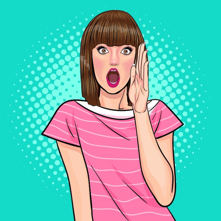Vector mujer hermosa sorprendida mira algo estilo cómico pop art