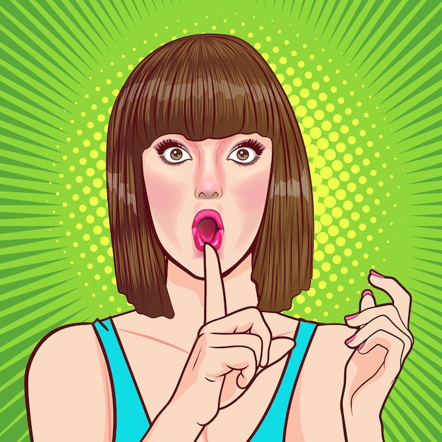 Mujer hermosa sorprendida mira algo estilo cómico Pop Art