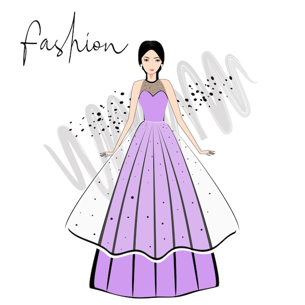 Una mujer hermosa con un vestido elegante Ilustración de moda