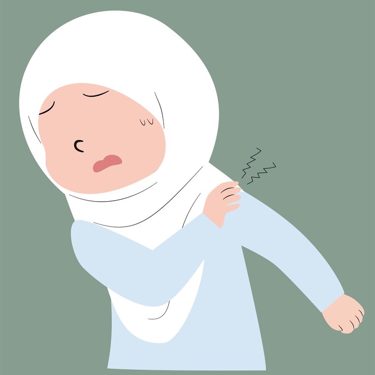 Mujer con hijab experimenta dolor en el hombro