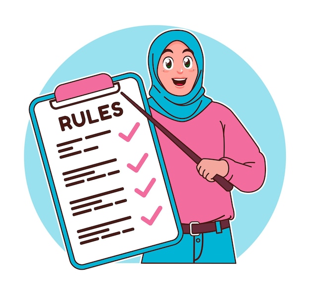 Una mujer con hijab explica las reglas.
