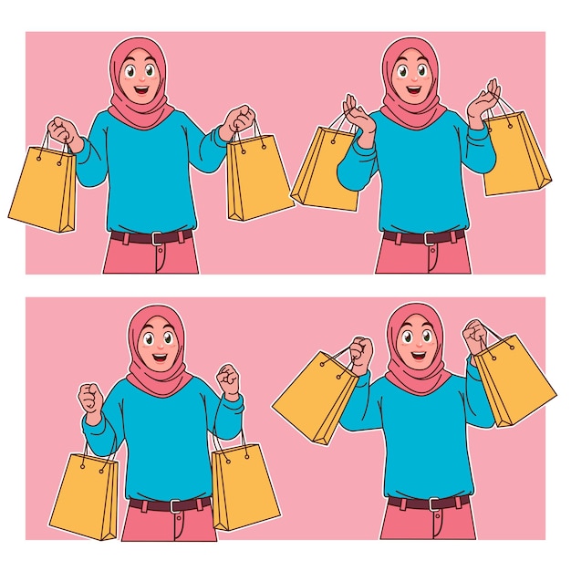 Mujer con hijab llevando bolsas de compras