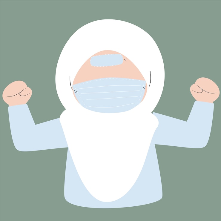 Mujer con hijab y máscara facial, un símbolo de protección durante la pandemia