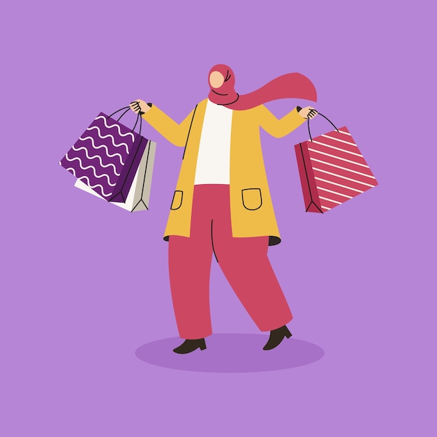 Mujer con hijab sosteniendo bolsas de compras