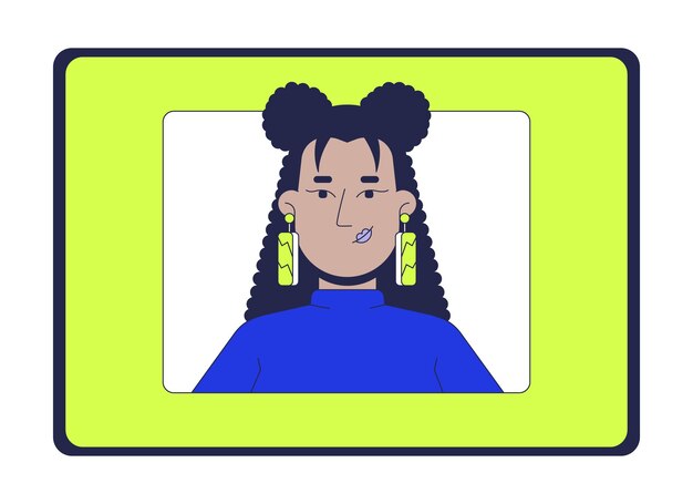 Mujer hispana elegante en la pantalla de la tableta objeto de dibujos animados 2D