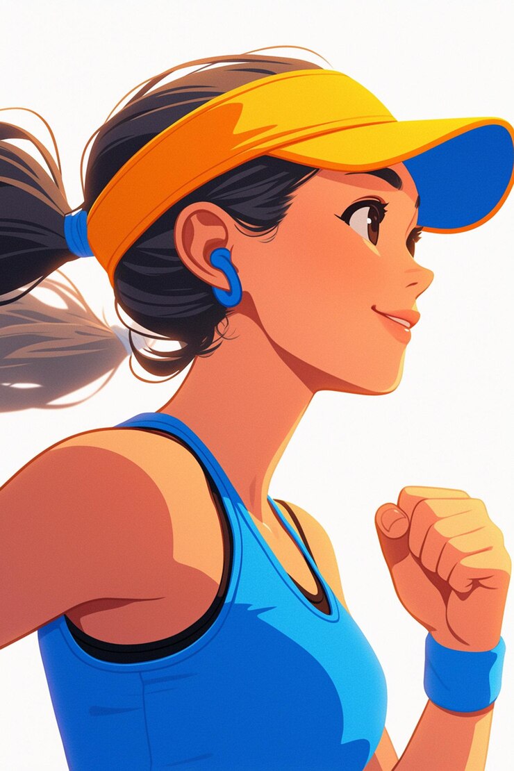 Vector mujer hispana de mediana edad corriendo un maratón comunitario