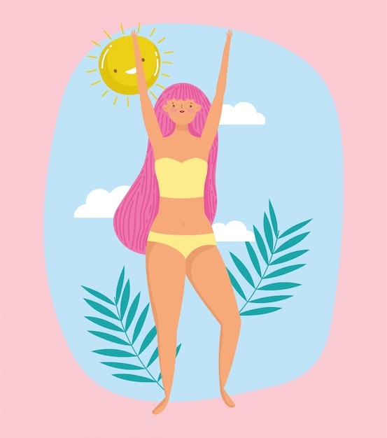 Vector mujer hola vacaciones de verano