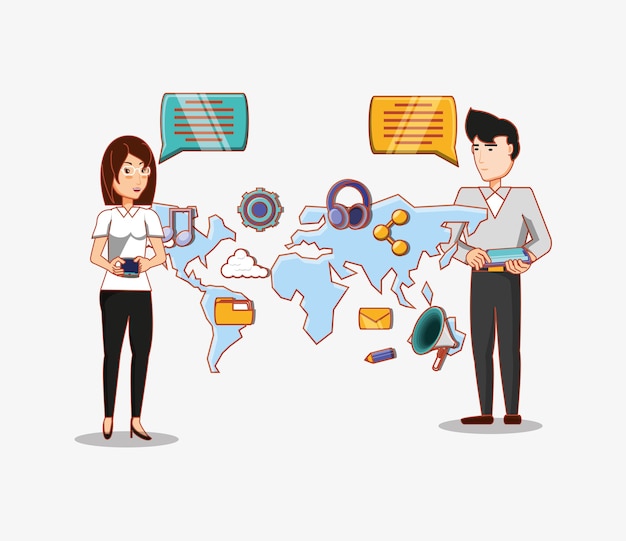 mujer y hombre conversando en redes sociales mundiales