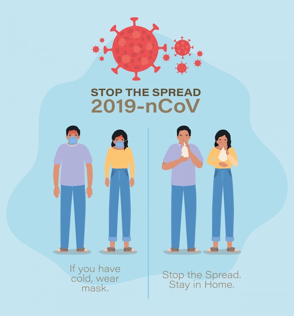 Mujer y hombre con diseño de síntomas de virus ncov 2019 de infección por coronavirus Covid 19 cov c