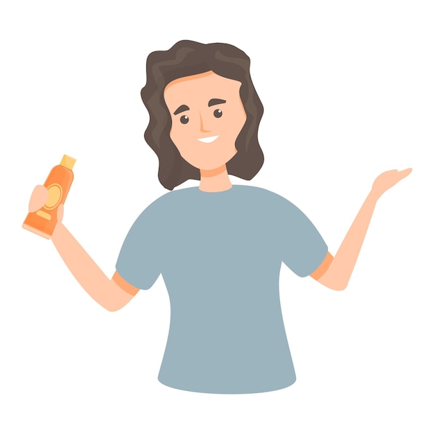 Mujer con icono de champú Caricatura de mujer con icono de vector de champú para diseño web aislado sobre fondo blanco