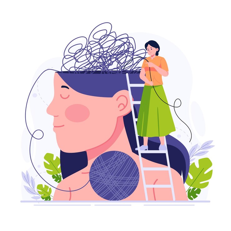 Una mujer con una ilustración de la mente confusa