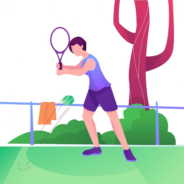 Mujer de ilustración plana de servicio de tenis