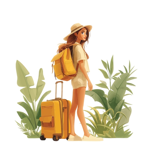 Vector una mujer en una ilustración plana de vacaciones de verano aislada en un concepto de fondo blanco