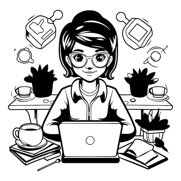 Mujer independiente que trabaja en casa ilustración vectorial independiente