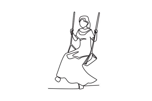 Una mujer india en el columpio Teej dibujo en línea