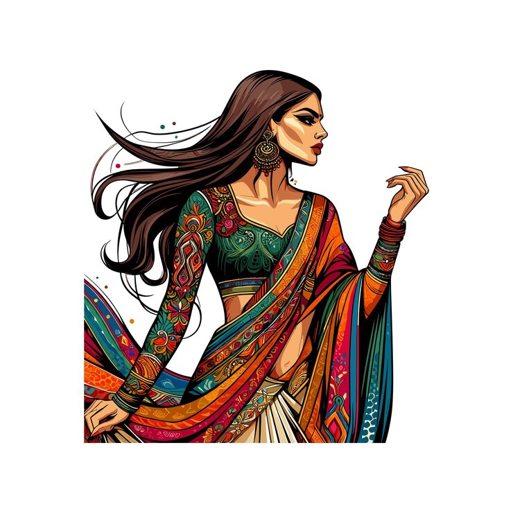 Vector mujer india hermosa en sari modelo mujer india