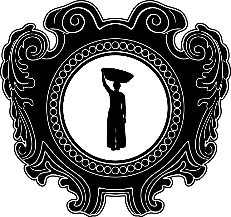 mujer india con marco barroco hecho a mano silueta diseño negro