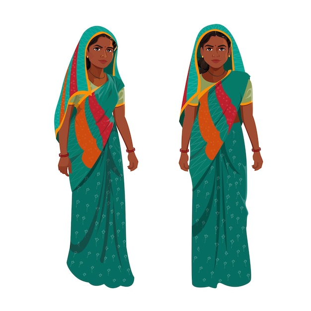 Vector mujer india en sari para la animación