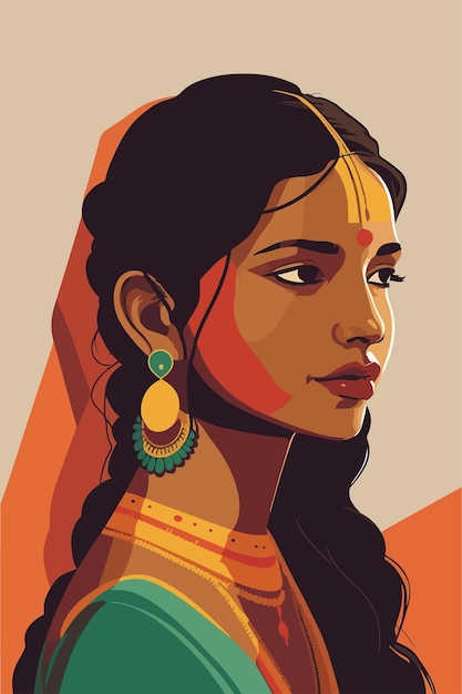 Mujer india con vestido tradicional Ilustración vectorial en estilo retro India