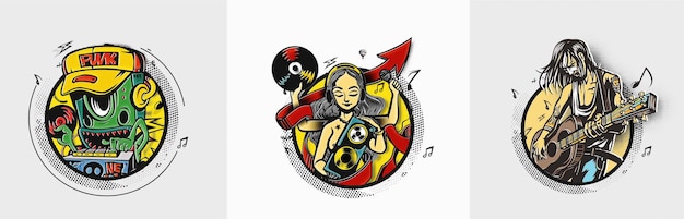 Mujer con instrumentos musicales de fondo, diseño de ilustraciones vectoriales