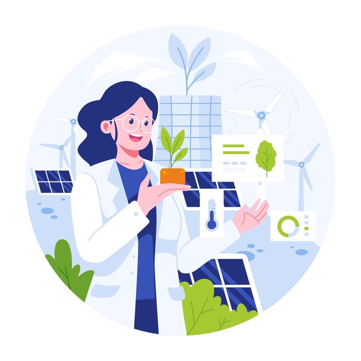 Mujer investigando plantas para la sostenibilidad