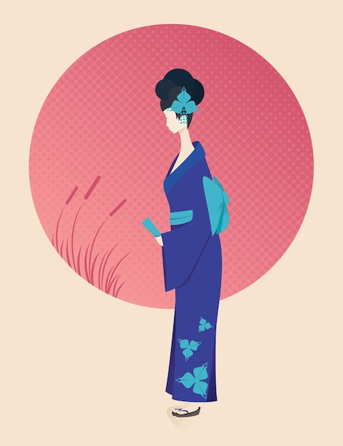 Vector mujer japonesa en kimono