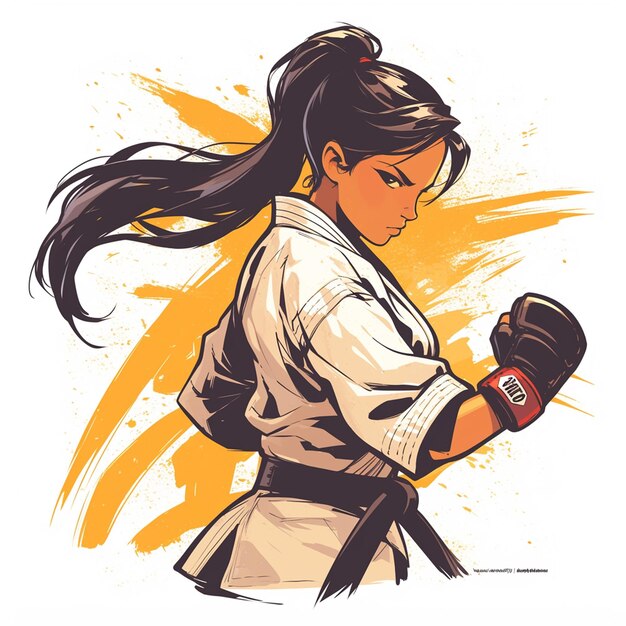 Vector una mujer japonesa está practicando judo.