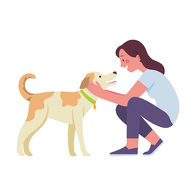 mujer joven acariciando a su amado perro