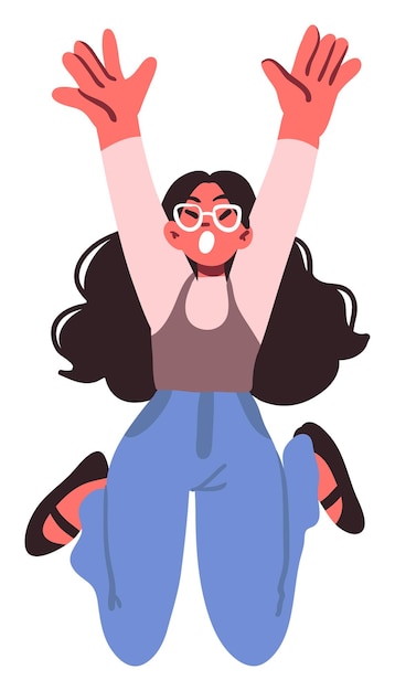 Mujer joven alegre celebrando con los brazos levantados