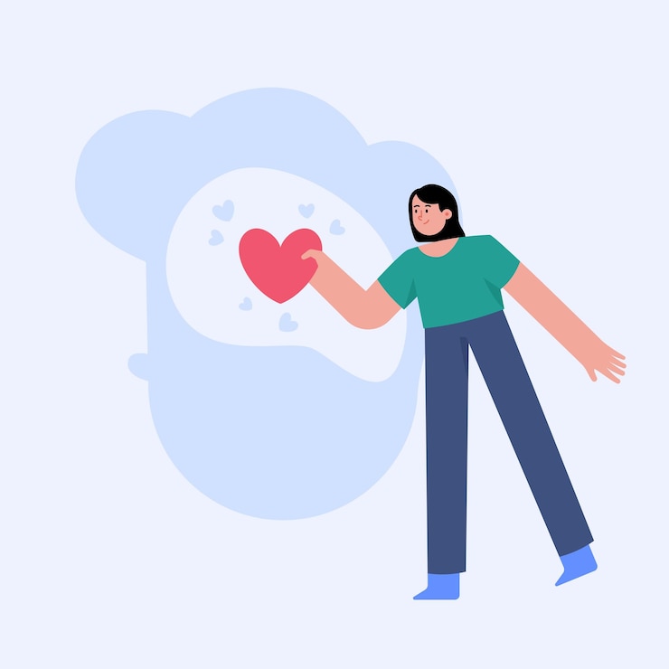 Vector mujer joven con amor por la conciencia de salud mental.
