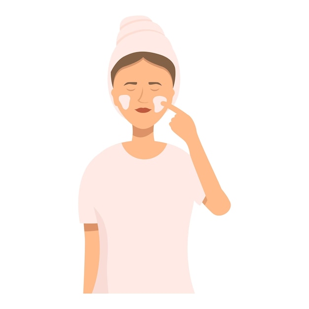 Mujer joven aplicando crema facial después de la ducha