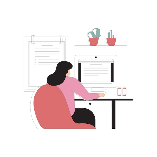 Mujer joven aprendiendo y leyendo un libro electrónico en su computadora