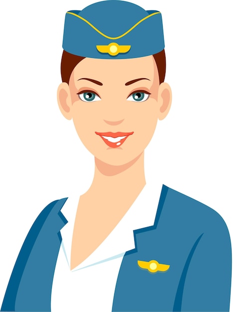 Vector mujer joven azafata azafata azafata azafata en uniforme icono avatar rostro retrato