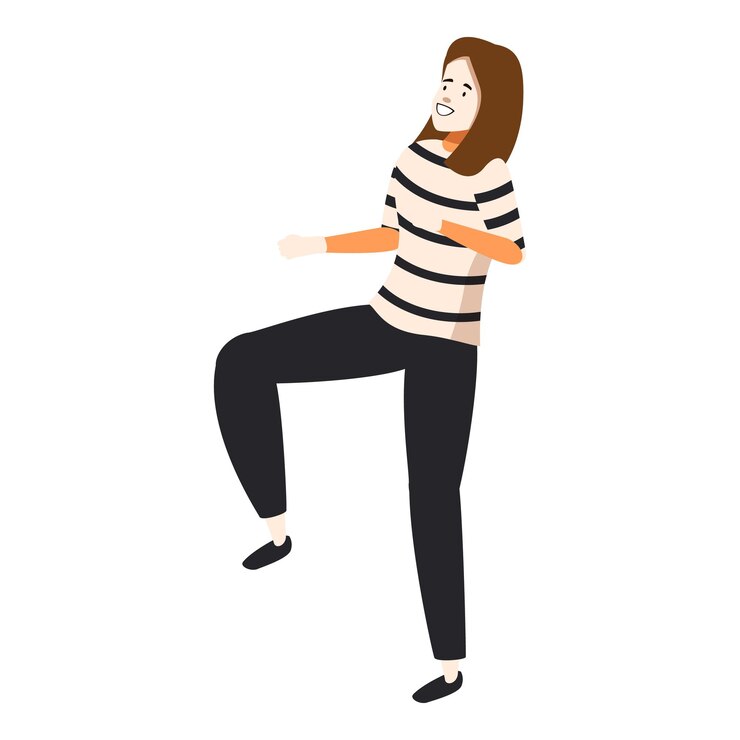 Vector mujer joven bailando y divirtiéndose moviendo su cuerpo
