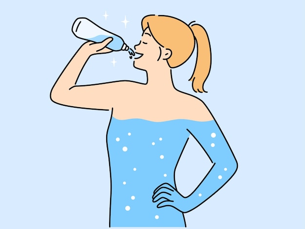 Mujer joven bebiendo agua para hidratación corporal
