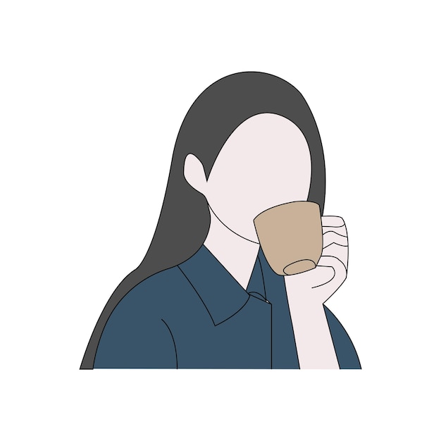 Mujer joven bebiendo café vector aislado en fondo blanco
