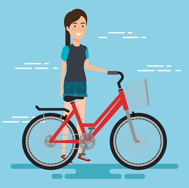 Vector mujer joven con bicicleta