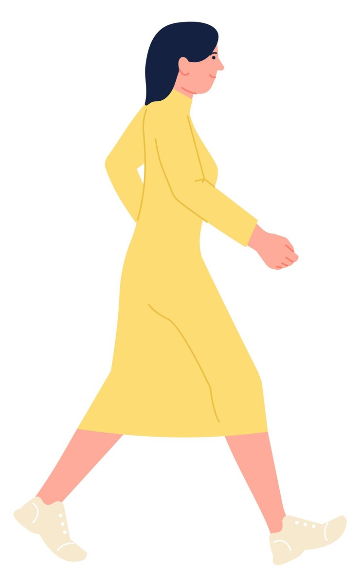Vector mujer joven caminando rápido personaje de persona apresurada