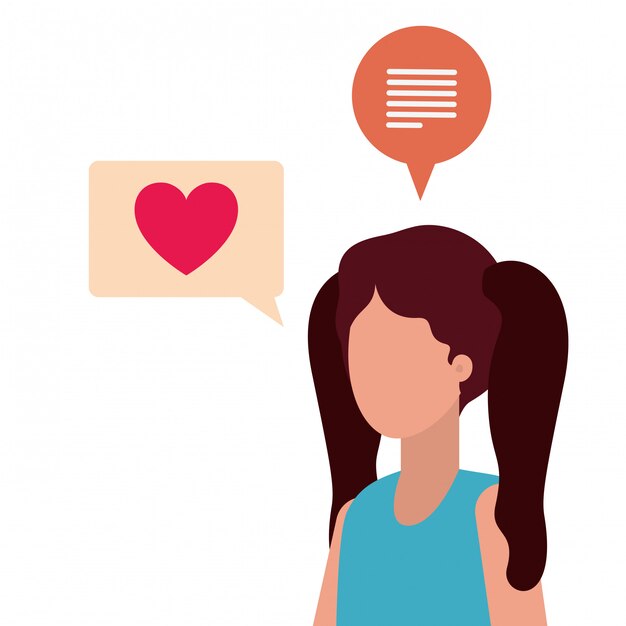 Mujer joven con carácter de avatar de burbuja de discurso