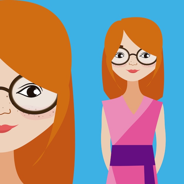 Mujer joven, caricatura