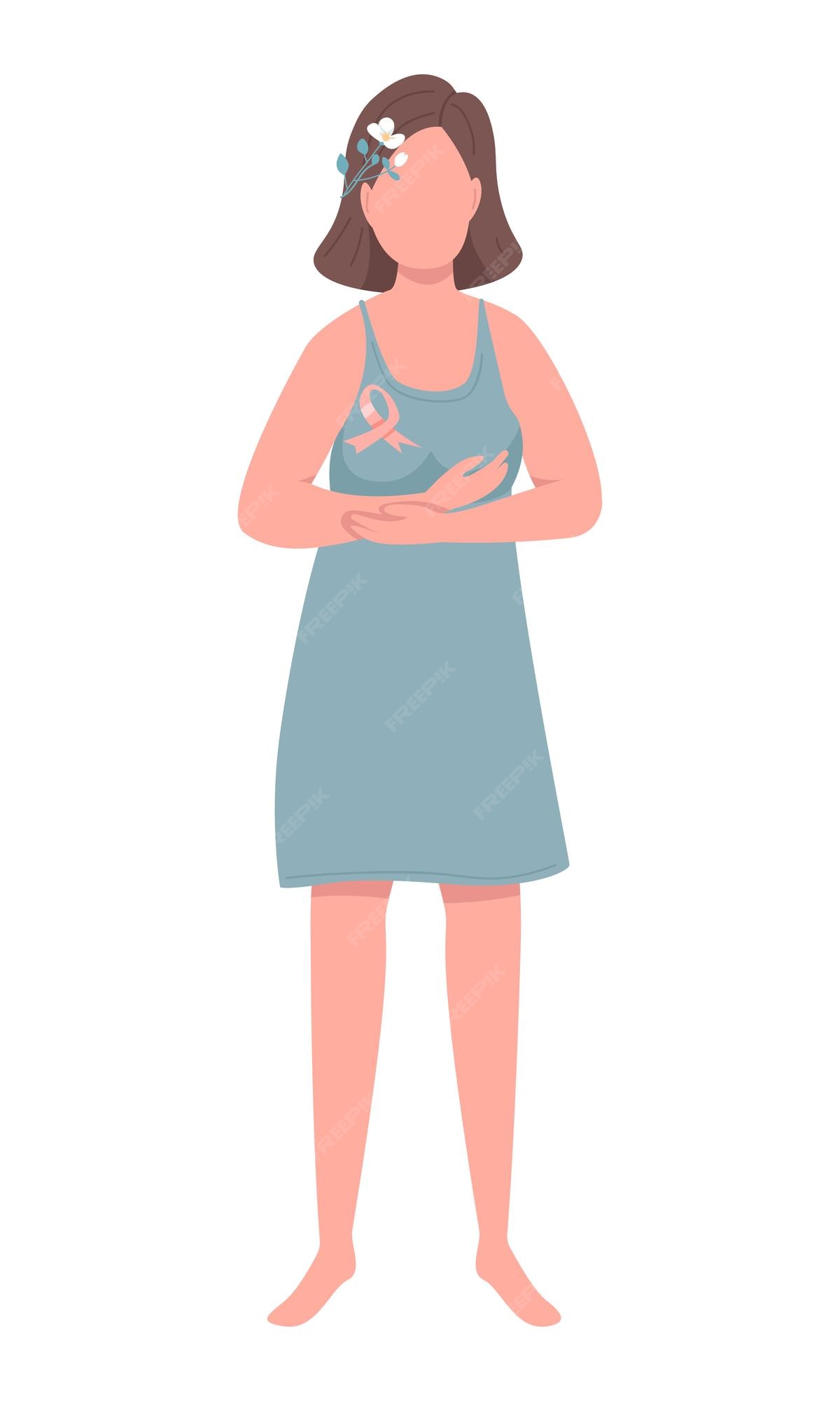Mujer joven con cinta de cáncer de mama carácter vectorial de color  semiplano figura de pie persona de cuerpo completo en blanco ilustración de  estilo de dibujos animados simple para diseño gráfico