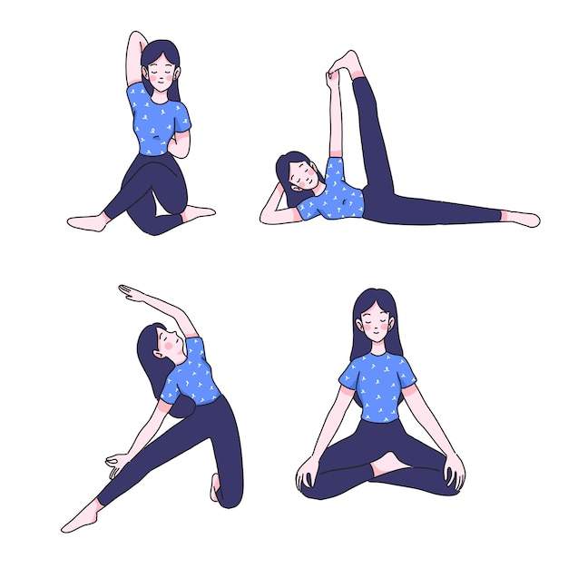 Vector mujer joven en colección de posiciones de yoga