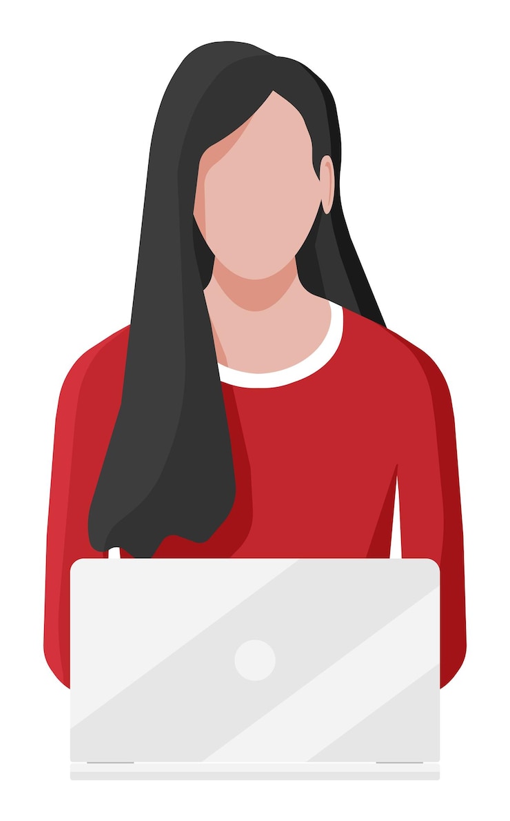 Vector mujer joven con computadora portátil