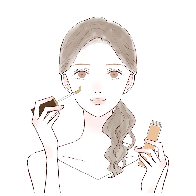 Vector mujer joven con corrector en una mano.