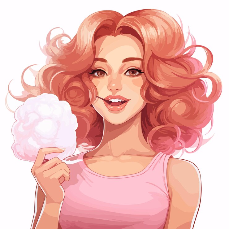 Vector mujer joven disfrutando del algodón caramelo ilustración vectorial