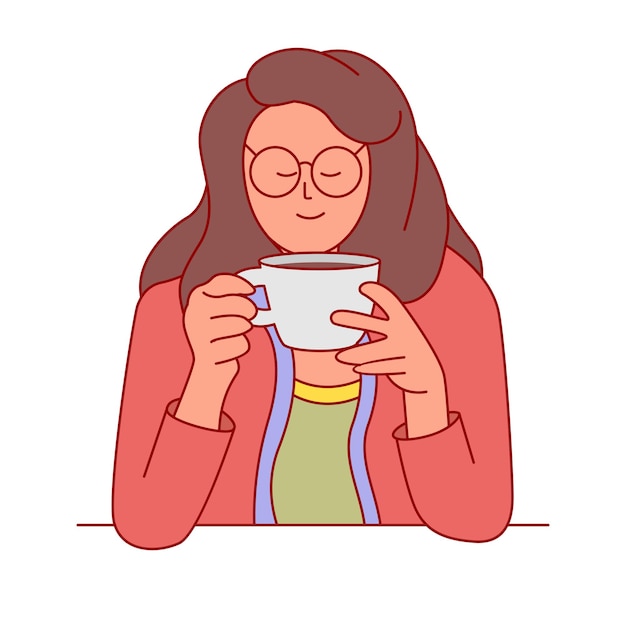 Mujer joven disfrutando de una taza de café