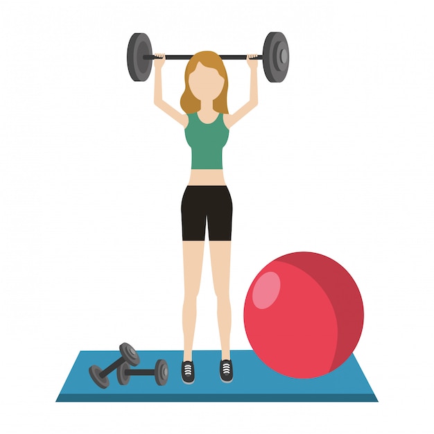 Mujer joven ejercicio de dibujos animados